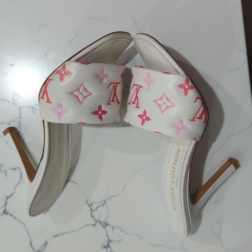 Louis Vuitton Revival Line Mule Heel Sandals White And Pink Monogram Size 37 - Picture 7 of 17